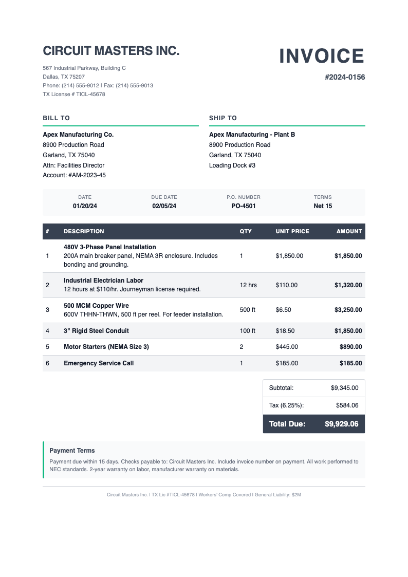 Clean Table Invoice